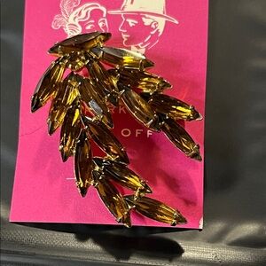 Vintage Amber Marquise Crystal Leaf Brooch - Vintage